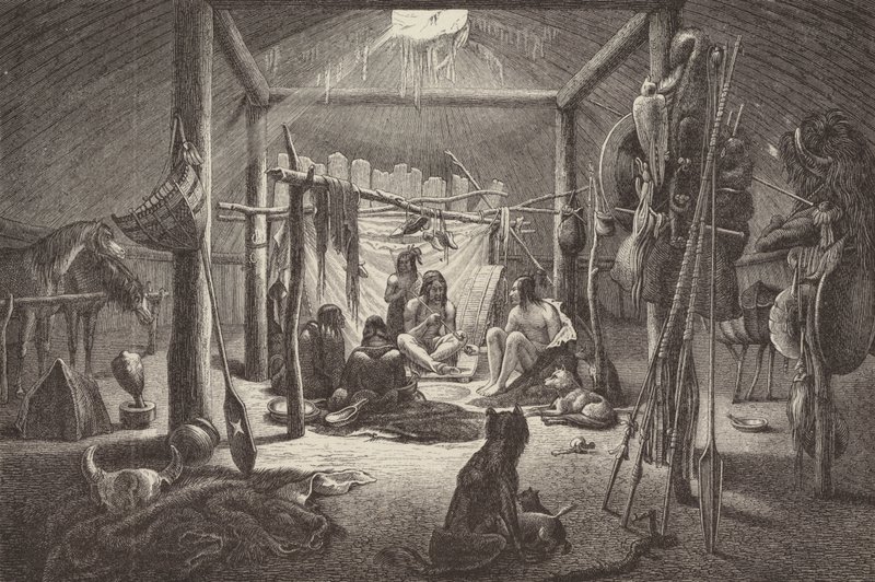 Észak-amerikai indián főnök kunyhója (metszet) alkotó: German School