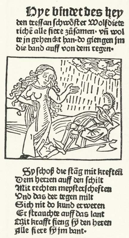 Illusztráció a romantikus hős Wolfdietrich meséjéből, Hans Schoensperger 1491-ben, Augsburgban (metszet) alkotó: German School
