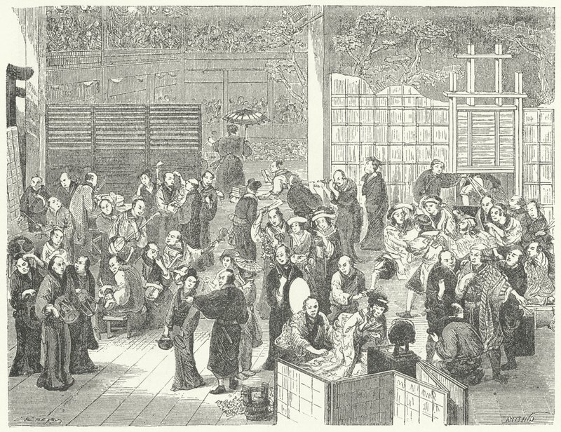 Egy japán színház öltözőjében (metszet) alkotó: German School