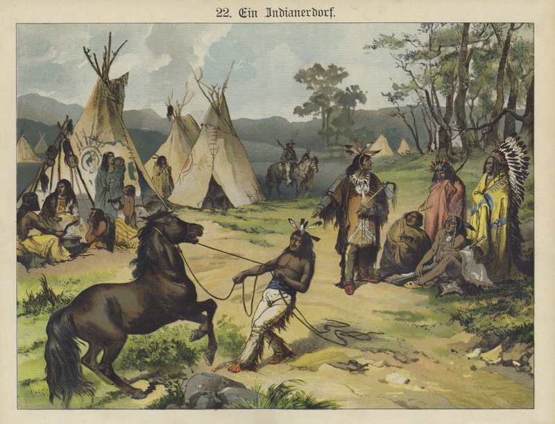 indián tábor, Amerika (színes litho) alkotó: German School