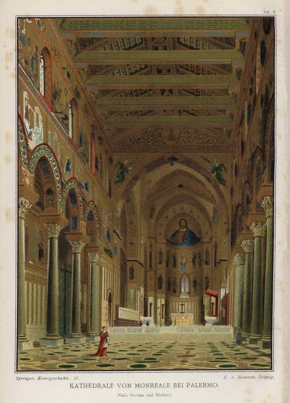 Belső tér, Monreale katedrális, Palermo, Szicília, Olaszország (színes litó) alkotó: German School