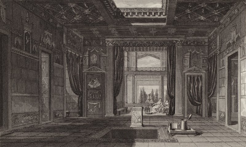 Egy római ház belseje Pompejiben. Illusztráció a Bilder-Atlashoz (metszet) alkotó: German School