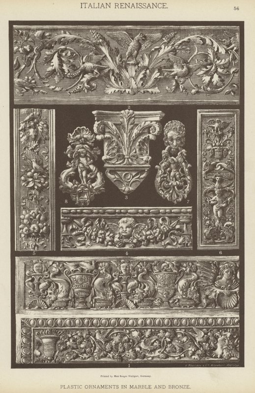 Olasz reneszánsz, műanyag díszek márványból és bronzból (színes litho) alkotó: German School