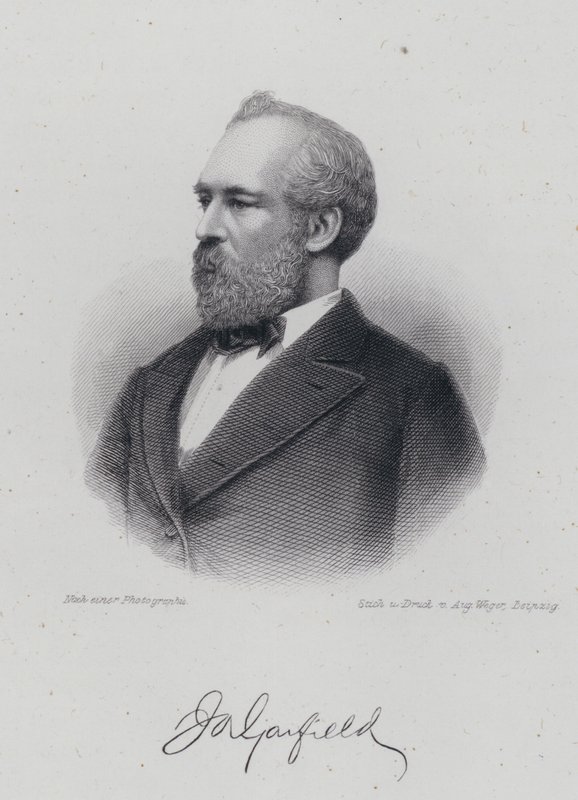 James A Garfield amerikai politikus és az Egyesült Államok 20. elnöke (metszet) alkotó: German School