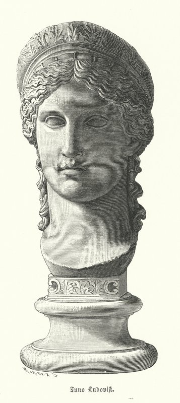 Juno Ludovisi, ókori római kolosszális márványfej, amely Antonina Minort, Mark Antonius és Octavia Minor lányát ábrázolja Juno istennőként (metszet) alkotó: German School
