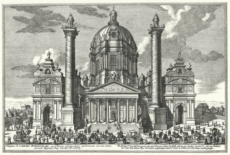 Karlskirche (Szent Károly templom), Bécs (metszet) alkotó: German School