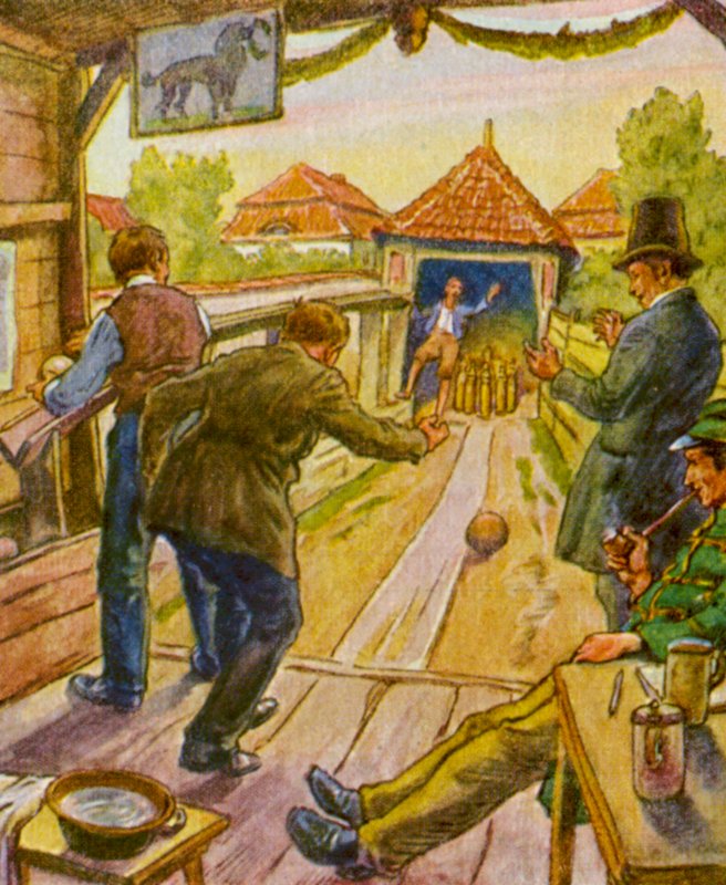 Kegelbahn / Bowlingpálya (színes litográfia) alkotó: German School