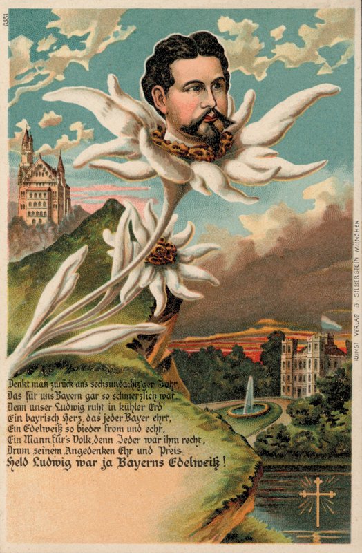 II. Lajos bajor király edelweissként ábrázolva (chromolitho) alkotó: German School