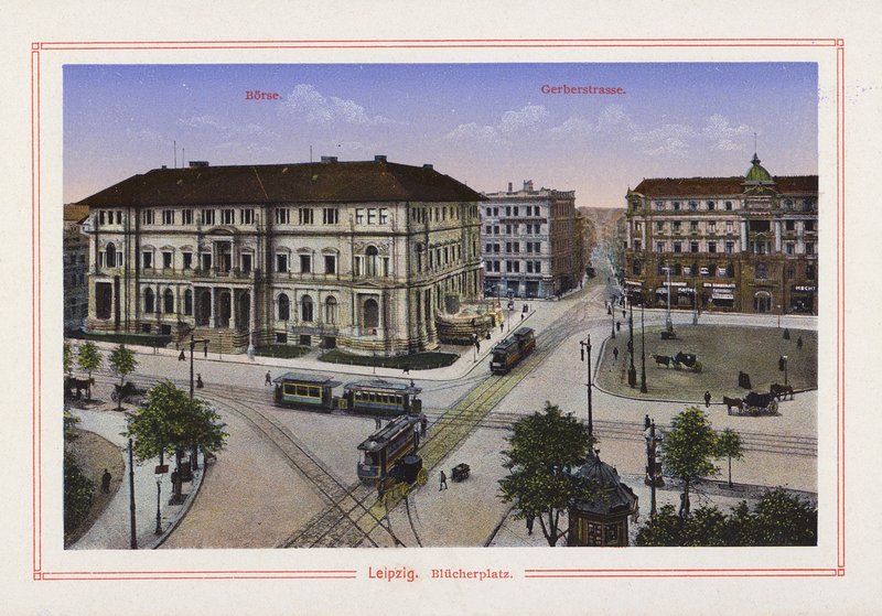 Lipcse, Blucherplatz (színes litográfia) alkotó: German School