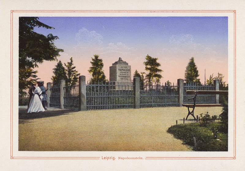 Lipcse, Napoleonstein (színes litográfia) alkotó: German School
