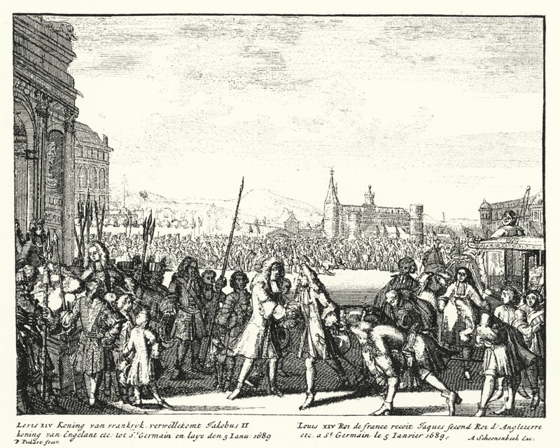 XIV. Lajos francia üdvözli II. Jakabot, Angliát a száműzetésben alkotó: German School