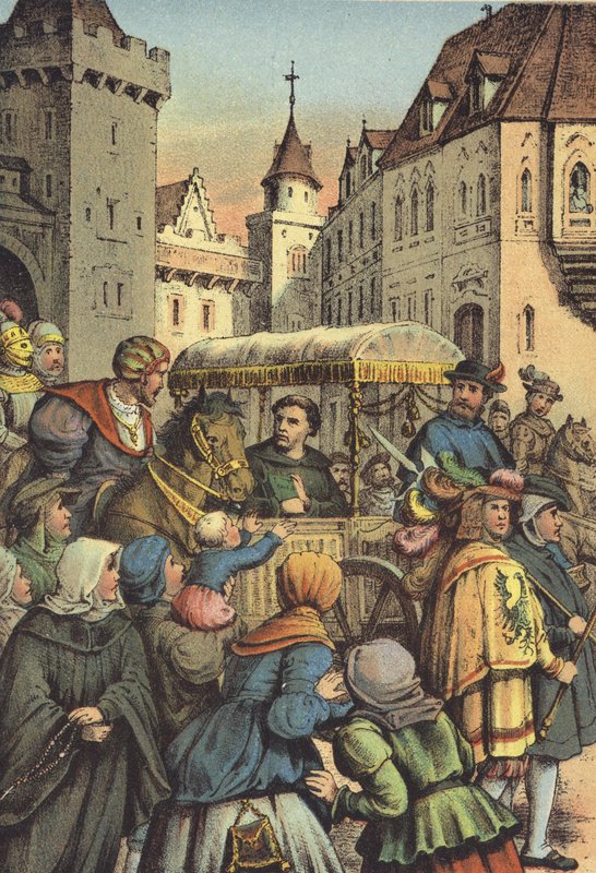 Luther belépése Wormsba (chromolitho) alkotó: German School