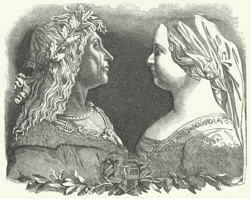 Corvin Mátyás magyar király és királynője, Nápolyi Beatrice (metszet) alkotó: German School