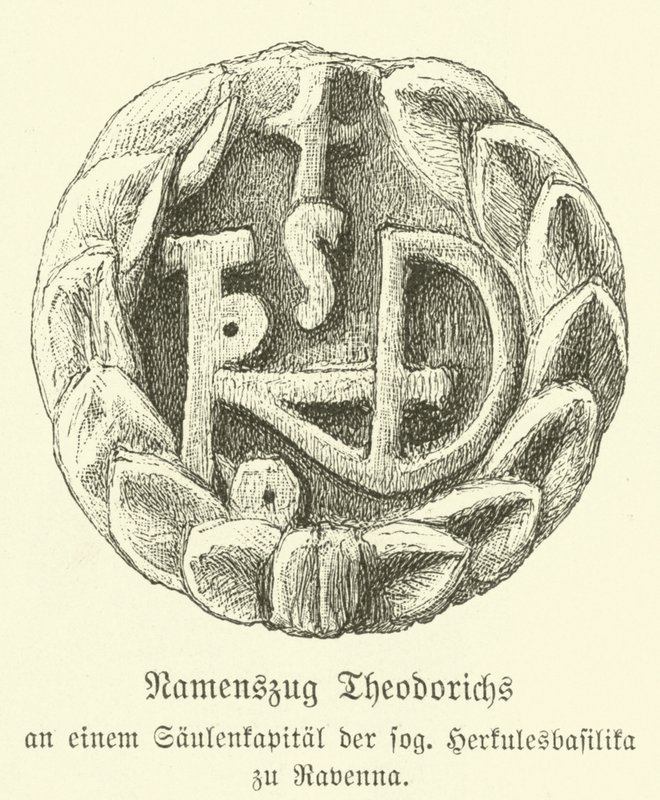 Nagy Theoderik, az osztrogótok királyának monogramja (metszet) alkotó: German School