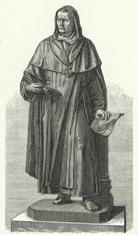 Emlékmű a német Szent Albertus Magnusnak szülőhelyén, Lauingenben, Bajorországban (metszet) alkotó: German School