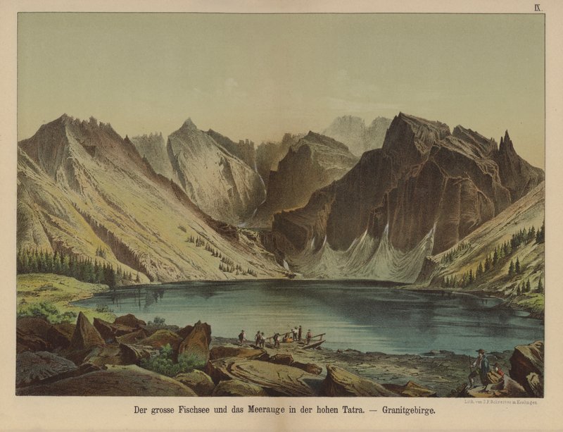 Morskie Oko, tó a gránit Magas-Tátrában (színes litho) alkotó: German School