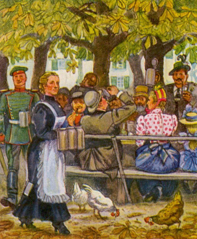 Munchener Sommerkeller / Müncheni nyári pince (színes litográfia) alkotó: German School