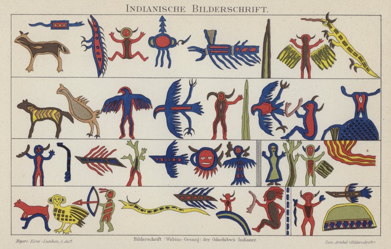 indián piktogramok (színes litho) alkotó: German School
