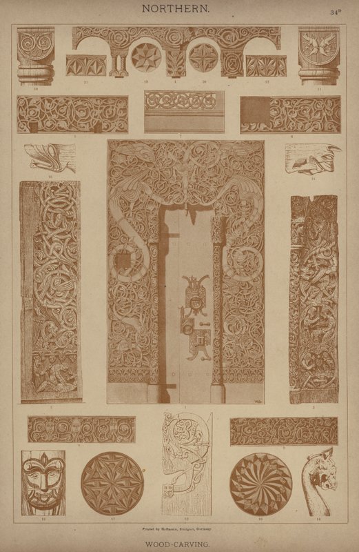 Északi, fafaragás (színes litho) alkotó: German School