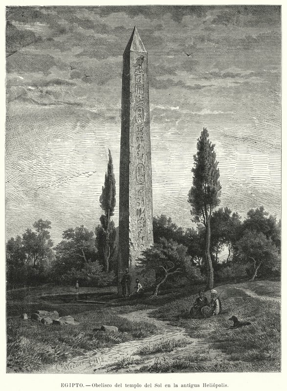 Az ókori egyiptomi Naptemplom obeliszkje Heliopolisban (litho) alkotó: German School