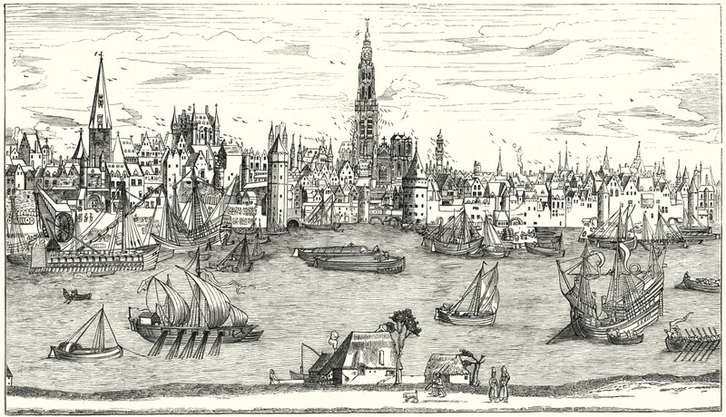 Antwerpeni panoráma a 16. század elején (metszet) alkotó: German School