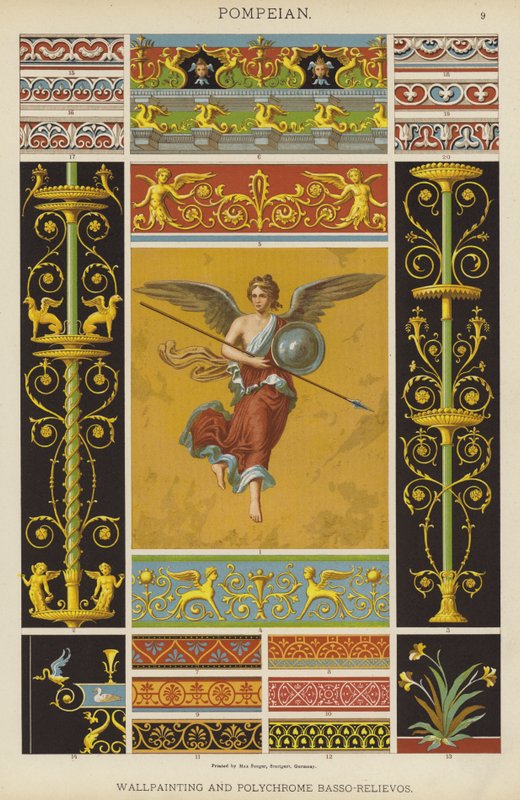 Pompeusi, falfestés és polikróm Basso-Relievo (színes lito) alkotó: German School