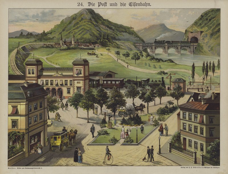 Posta és vasút (színes litó) alkotó: German School