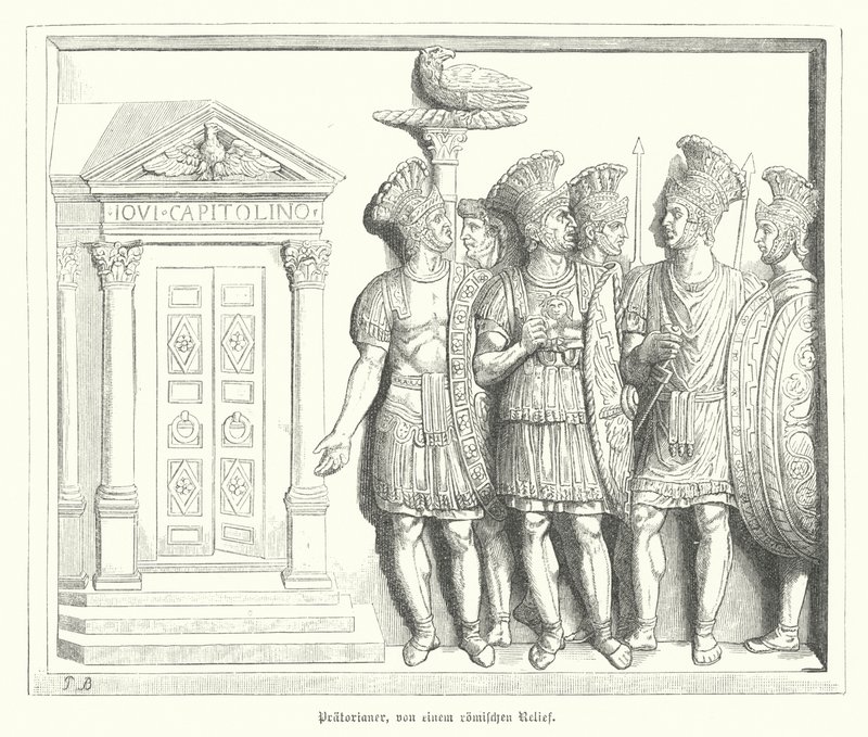 Praetorianus gárdisták, római dombormű (metszet) után alkotó: German School