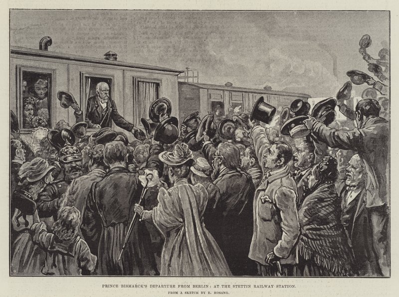 Bismarck herceg indulása Berlinből, a stettini pályaudvaron (metszet) alkotó: German School