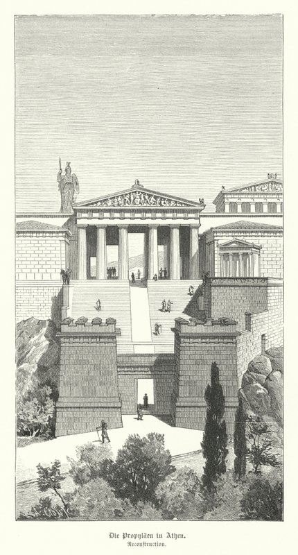 Propylaea, az athéni Akropolisz bejárata, az ókori Görögország (metszet) alkotó: German School