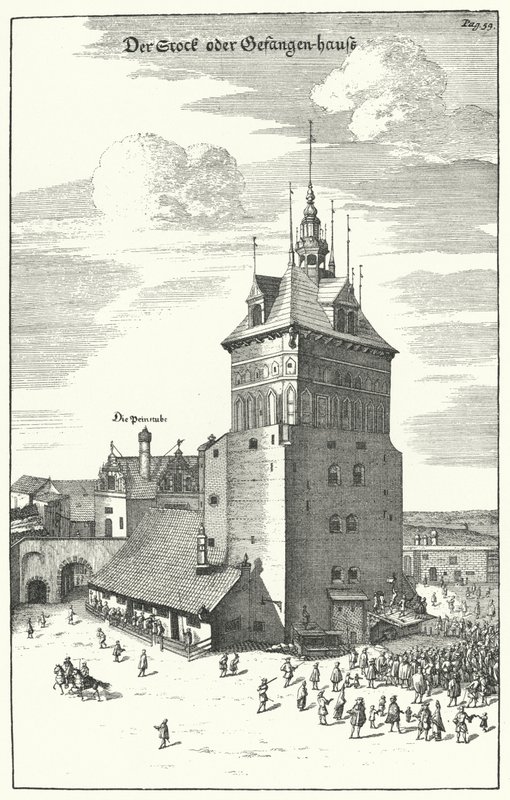 Nyilvános korbácsolás Danzigban a 17. század végén (metszet) alkotó: German School