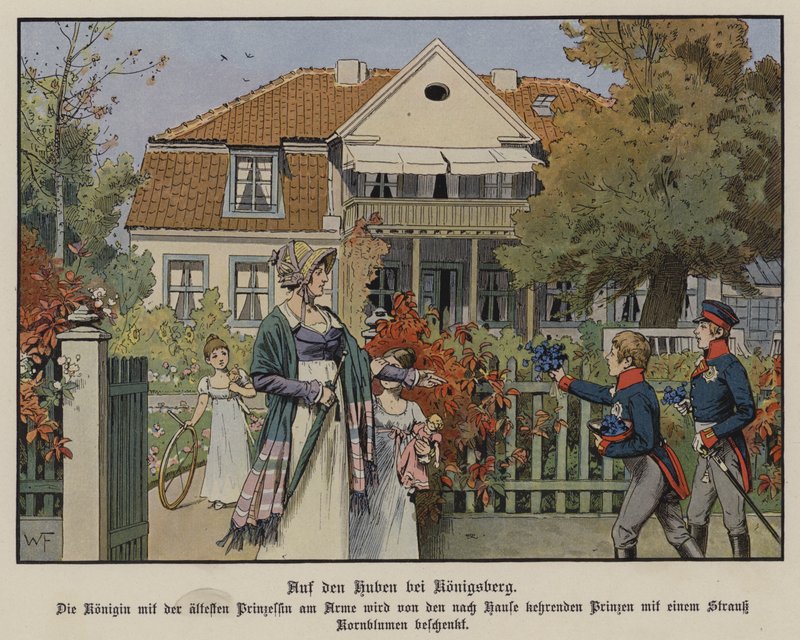 Lujza porosz királyné és gyermekei Königsbergben, Kelet-Poroszországban (színes litó) alkotó: German School