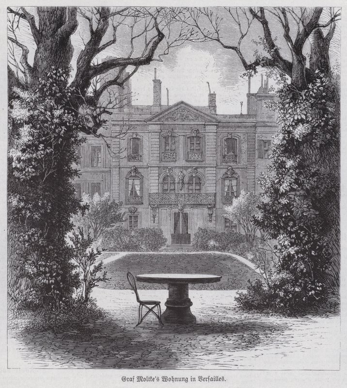 Helmuth von Moltke tábornagy, a porosz hadsereg győztes parancsnokának lakóhelye a francia-porosz háborúban, Versailles, Franciaország (metszet) alkotó: German School