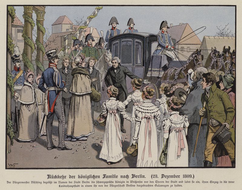 A porosz királyi család visszatérése Berlinbe, 1809. december 23. (színes litó) alkotó: German School