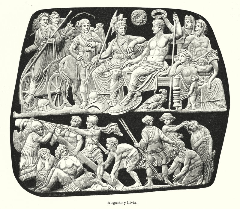 Augustus római császár és harmadik felesége, Livia (litho) alkotó: German School