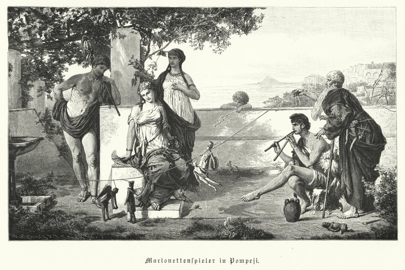 Római bábosok Pompejiben (metszet) alkotó: German School