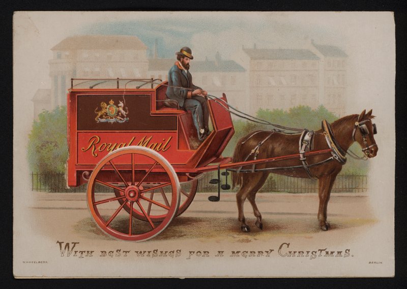 Royal Mail furgon, karácsonyi üdvözlőlap, 19. század vége vagy 20. század eleje (chromolitho) alkotó: German School