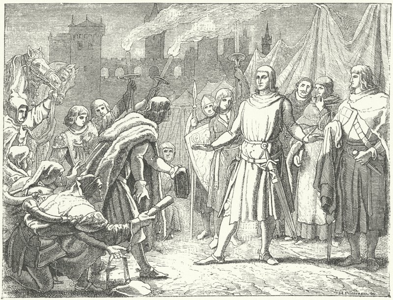 Habsburg Rudolfot, Németország újonnan megválasztott királyát köszöntötte Bázel lakossága alkotó: German School