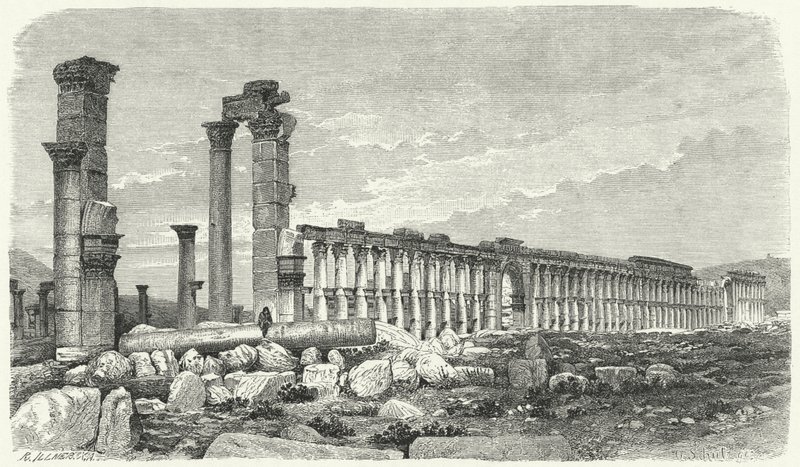 Palmyra városának romjai, Szíria (metszet) alkotó: German School