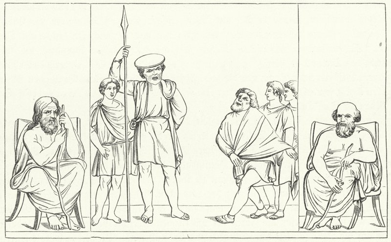 Jelenet Plautus római drámaíró drámájából (metszet) alkotó: German School