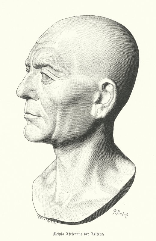 Idősebb Scipio Africanus, a pun háborúk római hadvezére (metszet) alkotó: German School