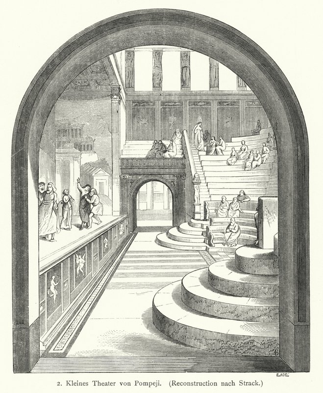 Pompeii kis színház, ókori Róma (metszet) alkotó: German School