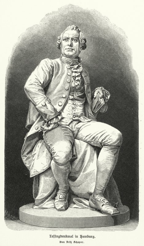 Fritz Schaper, Gotthold Ephraim Lessing német drámaíró és filozófus szobra Hamburgban (litho) alkotó: German School