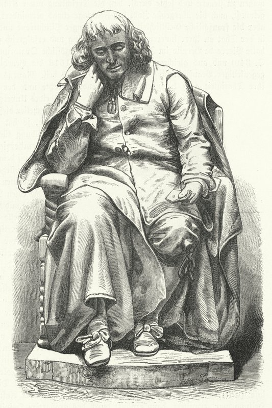 Baruch Spinoza holland filozófus szobra Hágában (metszet) alkotó: German School