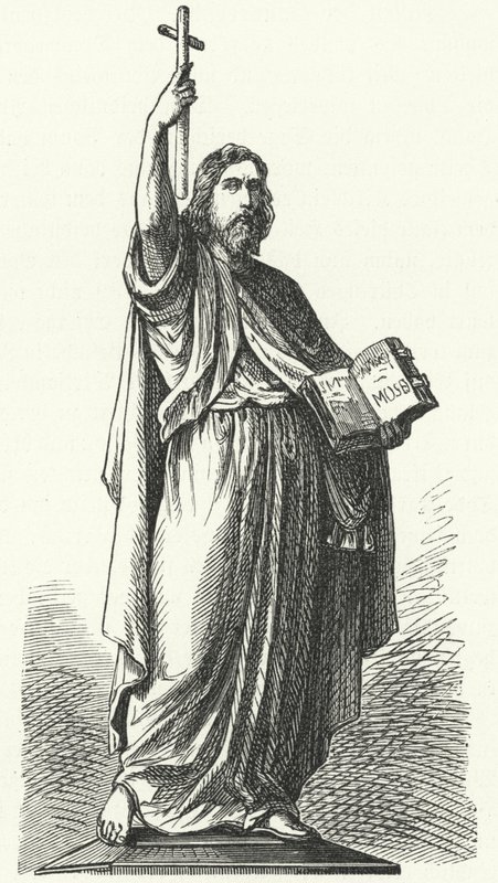 Szent Bonifác (c675-754), angolszász misszionárius a Frank Birodalom germán részeihez szobra Fuldában (metszet) alkotó: German School
