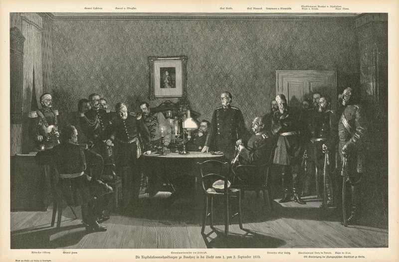 Átadási tárgyalások a franciaországi Doncheryben, 1870. szeptember 1-2 alkotó: German School