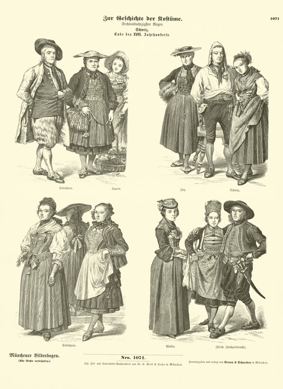 Svájci viseletek, 18. század vége (metszet) alkotó: German School