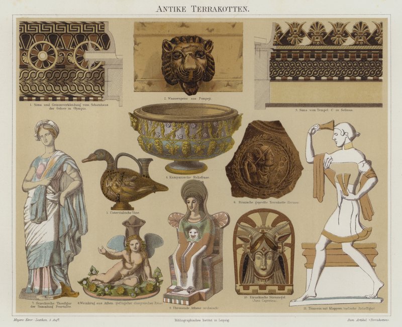Terrakotta régiségek (színes litho) alkotó: German School