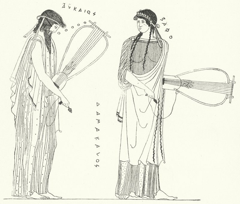 Az ókori görög költő, Alcaeus és szeretője, Szapphó (metszet) alkotó: German School