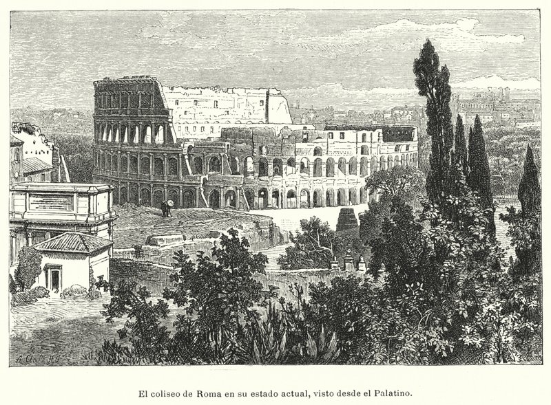 A Colosseum, Róma, a Palatinus-dombról nézve (litho) alkotó: German School